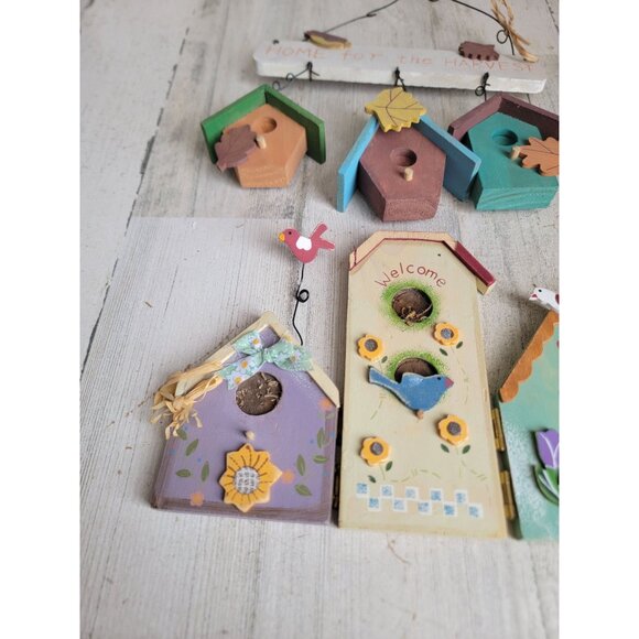 Wooden bird house vintage hanging spring set flower decor - Picture 2 of 8